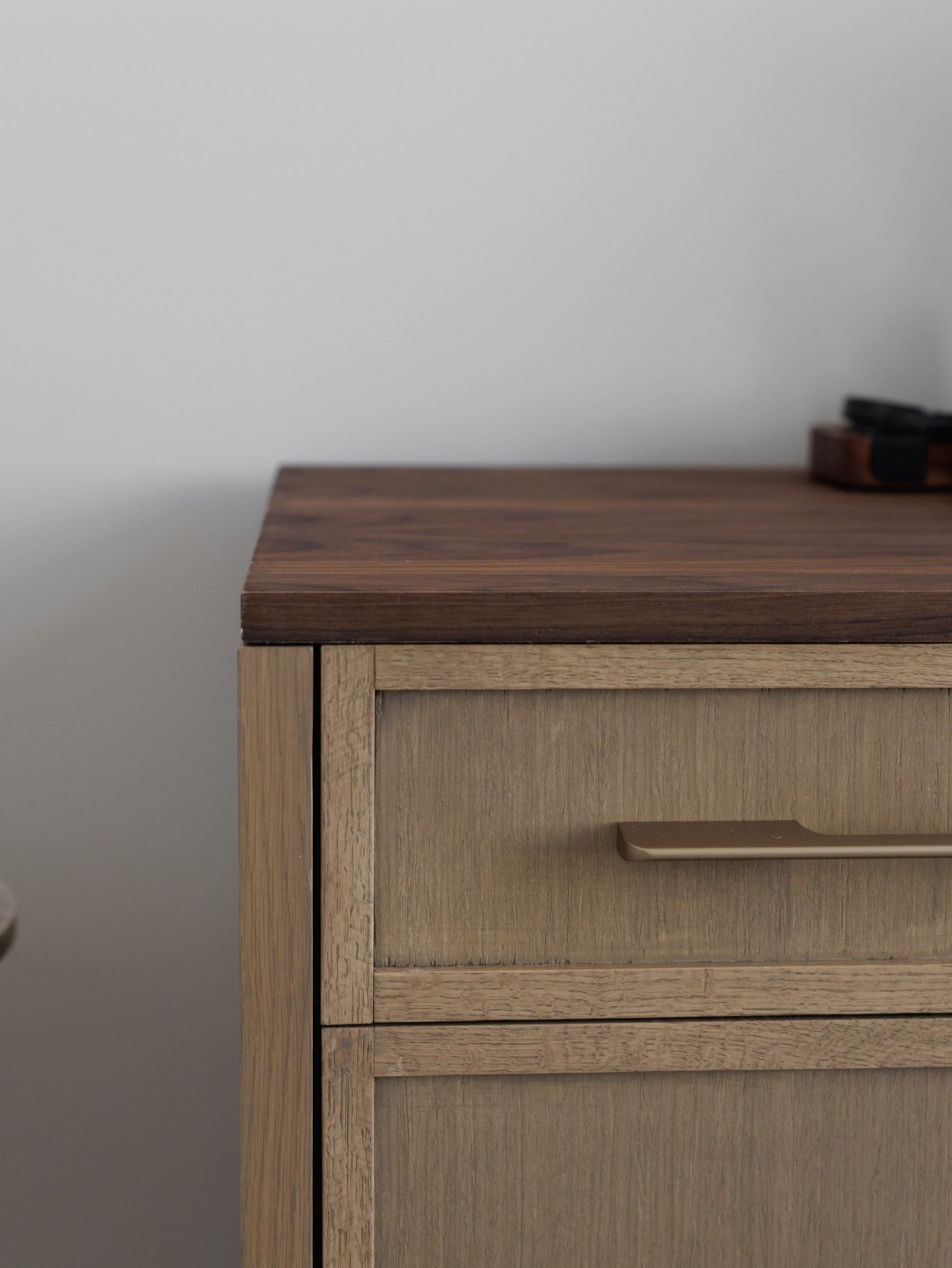 Corner detail of the walnut top